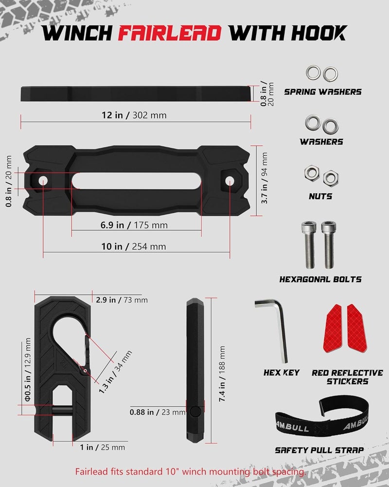 AMBULL Winch Fairlead with Tow Hook, Aluminum Hawse Fairlead with Grade 80 Forged Steel Winch Hook, 33000lb Break Strength Winch Fairlead Hook Set for Off-Road Vehicle Recovery, BlackBlack - Image 3